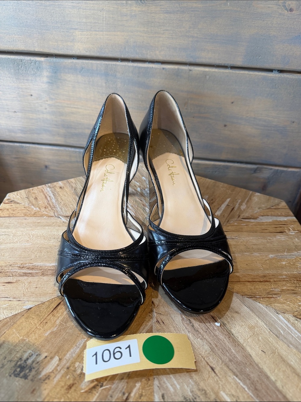 Cole Haan Black Patent Open-Toe Heels